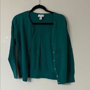 LOFT Green Button-Front Cardigan